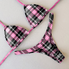 Stylish Contrasting Check Sling Bikini