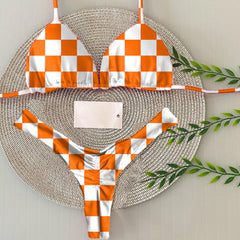 Halloween Checkerboard Print Split Bikini