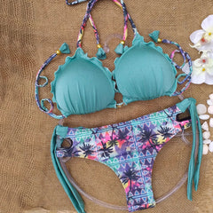 coconut print suspender bikini