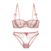 Conjunto de bralette con relleno fino y media copa de encaje transparente