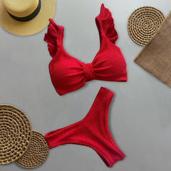 fungus side solid color split bikini