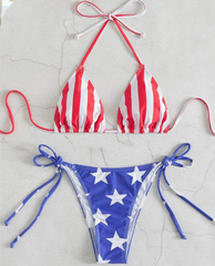 Bikini de dos piezas con estampado del Día de la Independencia a la moda