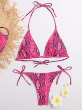 Dreiteiliger Bikini mit Leoparden- und Schlangenmuster