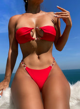 Solid Color Tube Top Diamond Bikini