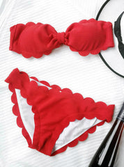 Scalloped Hem Bandeau Red Bikini Set