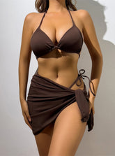 Solid Color Three-piece Pit Bikini