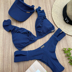 Bikini con orejas de madera de color sólido