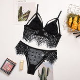 Eyelash Embroidery Lace Deep V Lingerie Set