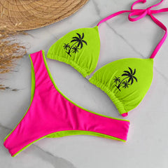 Contrast Coconut Print Bikini Set
