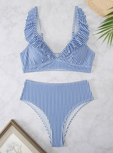 Gestreifter Bikini mit hoher Taille