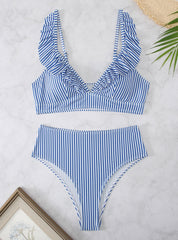 Gestreifter Bikini mit hoher Taille