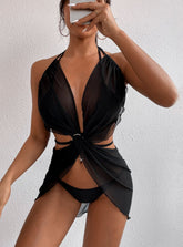 Traje de baño bikini de tres piezas de malla