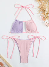 Color Matching Pink Purple Swimwear