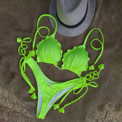 Trendy Solid Tassel Resort Bikini