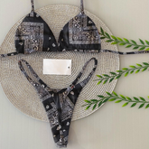 black bandana print split bikini
