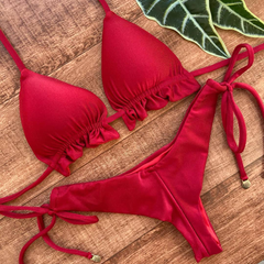 solid color split strap bikini