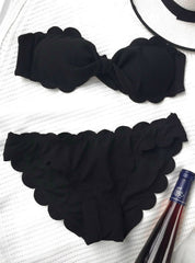 Scalloped Hem Bandeau Red Bikini Set