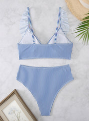 Gestreifter Bikini mit hoher Taille