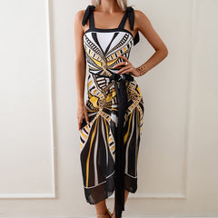 Printed Chiffon Skirt One-Piece Swimsuit