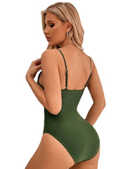 Solid Color V-neck Sling One-piece Swimsuit