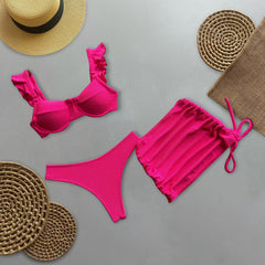 wood ear split bikini three-piece set