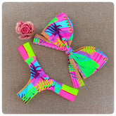 color print split tube top bow bikini