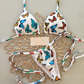 Bikini con tirantes y estampado de mariposas