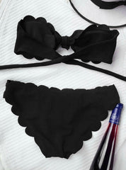 Scalloped Hem Bandeau Red Bikini Set