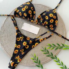 New Sunflower Print Split Bikini