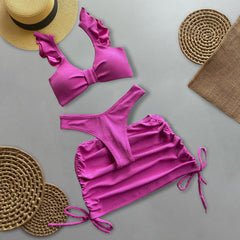 wood ear split bikini three-piece set