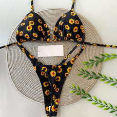New Sunflower Print Split Bikini