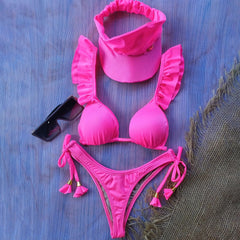 wood ear strap solid color split bikini