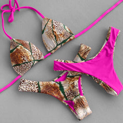Trendy Leopard Print Vintage Bikini Set