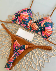 Vintage Banana Print Swimsuit with Straps