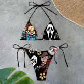 Bikini vintage con tiras de calavera de Halloween