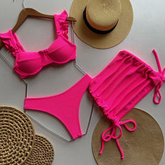 wood ear split bikini three-piece set