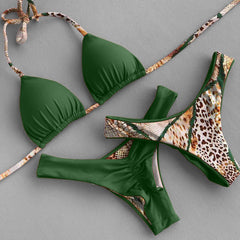 Trendy Leopard Print Vintage Bikini Set