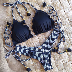 two-piece suspender solid color bikini