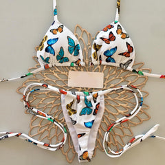 Stylish Butterfly Print Sling Bikini