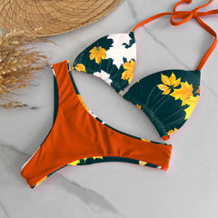 Trendy color contrast print bikini set