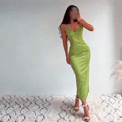 TAMIKO STRAPS GREEN BODYCON MAXI DRESS