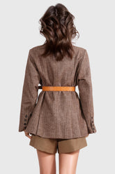 Blazer de botonadura sencilla con cinturón - Marrón