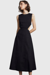 Vestido midi con aberturas en la espalda - Negro