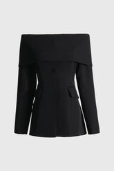 Off Shoulders Blazer mit Frontausschnitt - Schwarz