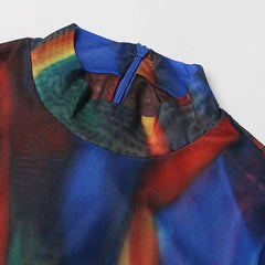 MULTI COLOR MINI DRESS with SIDE TRAIN