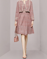 Graceful Beaded Embellished Tweed BlazerMatching Set - Pink