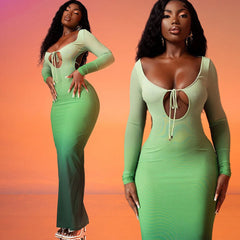 YAYOU GRADIENT COLOR BODYCON MAXI DRESS