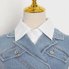 LAYVA WHITE SHIRT with PUFF SLEEVES and CROSS DENIM VEST 2 PIECE SET