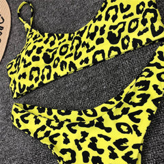 Leopard High Leg Bralette Brazilian Two Piece Bikini Swimsuit