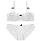 Conjunto de bralette push up de encaje translúcido ultrafino de media copa